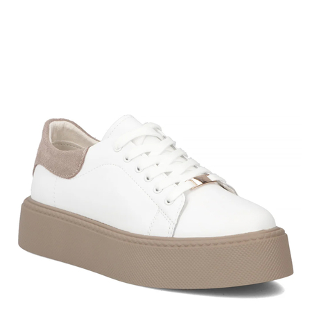 Filippo Skórzane Sneakersy Damskie Na Platformie 4 Cm Zamszowa Pięta Biały DP6119/26-WH