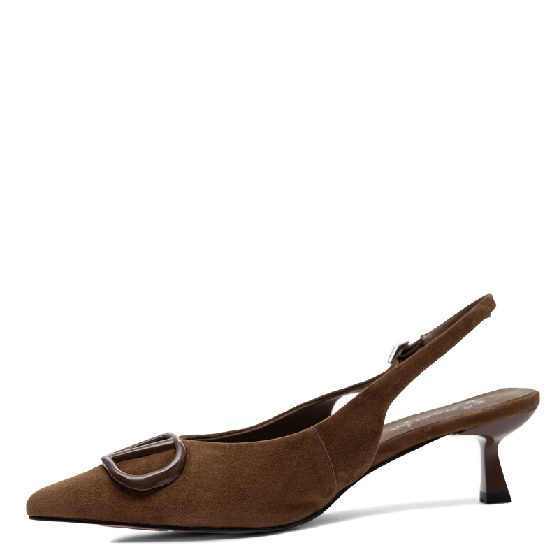 Maciejka Leather Slingback Pumps Pointed Toe Heel 6 cm Brown K7447-02/00-1