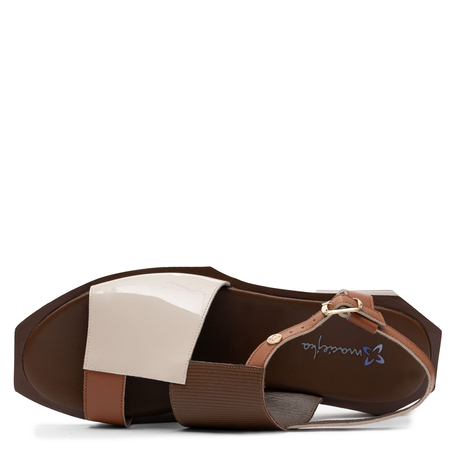 Maciejka Leather Asymmetric Sandals Square Toe Beige-Brown K7477-02/00-1