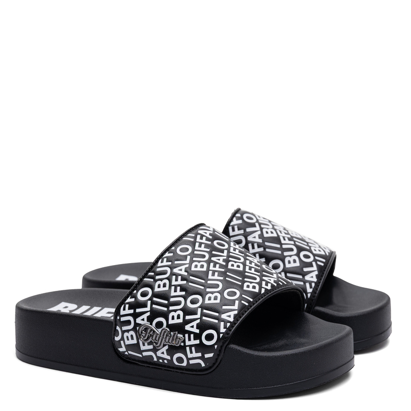 Buffalo Comfortable With Logo Platform Slides Black 1602327-BLW