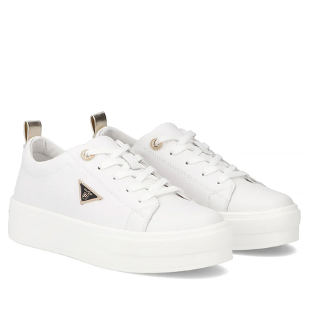 Filippo Skórzane Sneakersy Damskie na Platformie ze Złotymi Detalami Białe DP3533-26-WH