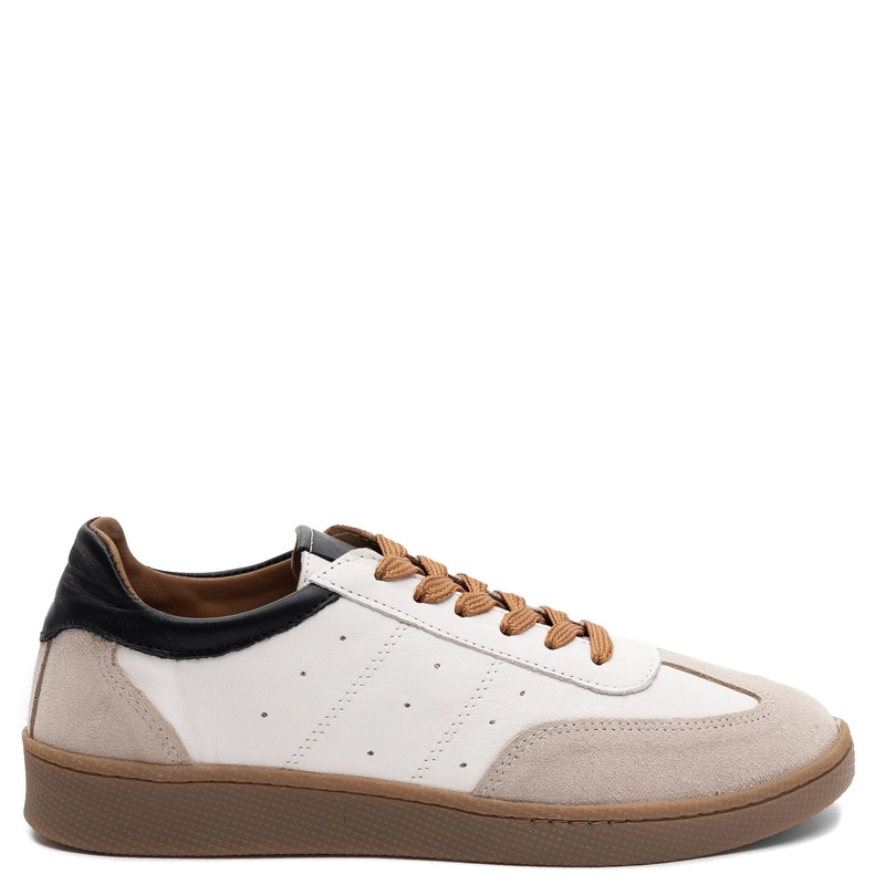 Boccato Skórzane Sznurowane Sneakersy Damskie Klasyczne Beżowo-Białe 500-1856-201-44-2