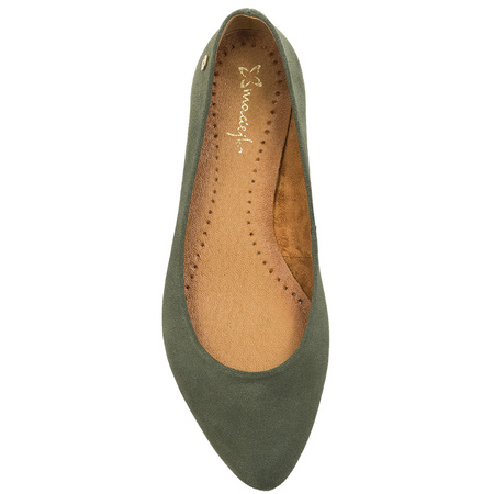 Maciejka Leather Ballet Flats Almond Toe Flat Heel Olive 04100-45/00-8