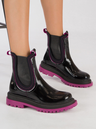 Maciejka Women's Black and Fuxia Details Leather Boots