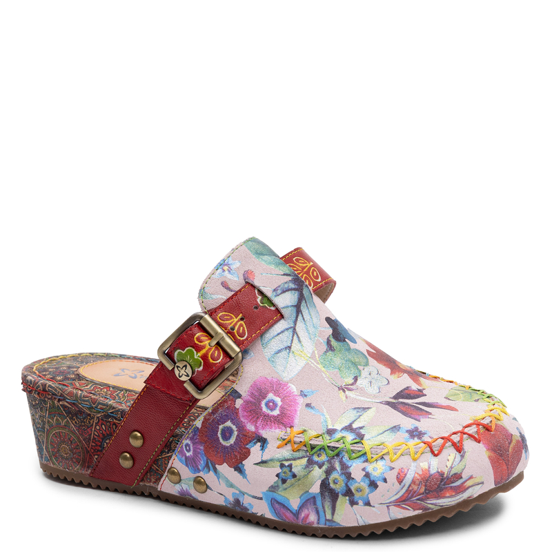 Maciejka Leather Patterned Wedge Mules Multicolour K7409-15/00-1