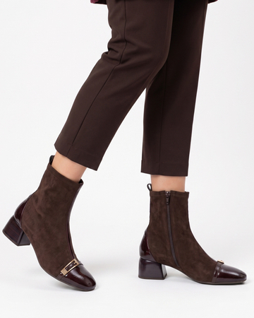 Hispanitas Women's Suede Block Heel Ankle Boots Burgundy BHI265016