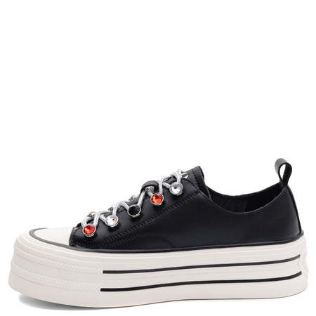 GOE Leather Platform Sneakers With Crystals Black TT2N4073
