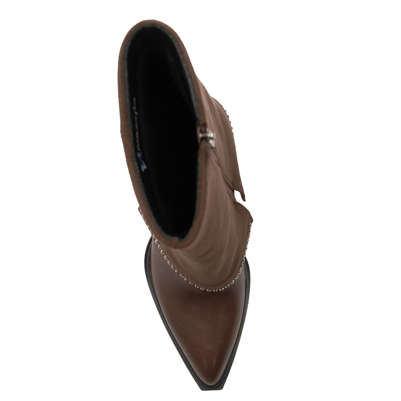 Maciejka Leather Heeled Ankle Boots Suede Cuff Block Heel Brown K7206-02/00-8