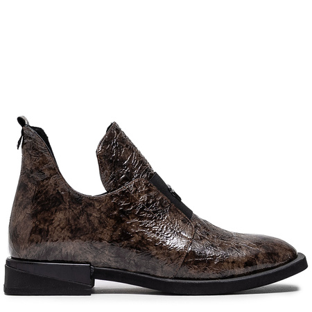 Boccato Leather Patent Crinkle Slip-On Shoes Insulated Brown 049-1738-120