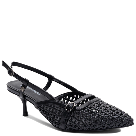 Maciejka Skórzane Plecione Czółenka Slingback na Szpilce Czarne K7446-01/00-1