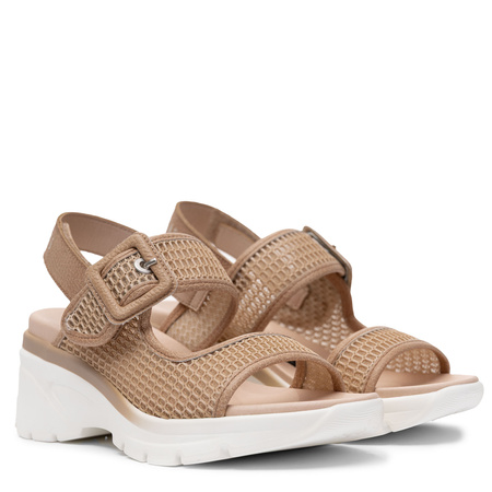 Hispanitas Leather Sandals On A Platform With Adjustable Strap Beige HV264636-DESERT