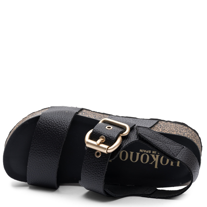 Yokono Wiwi Women's Leather Wedge Sandals Black WIWI-254-OPA-NEG