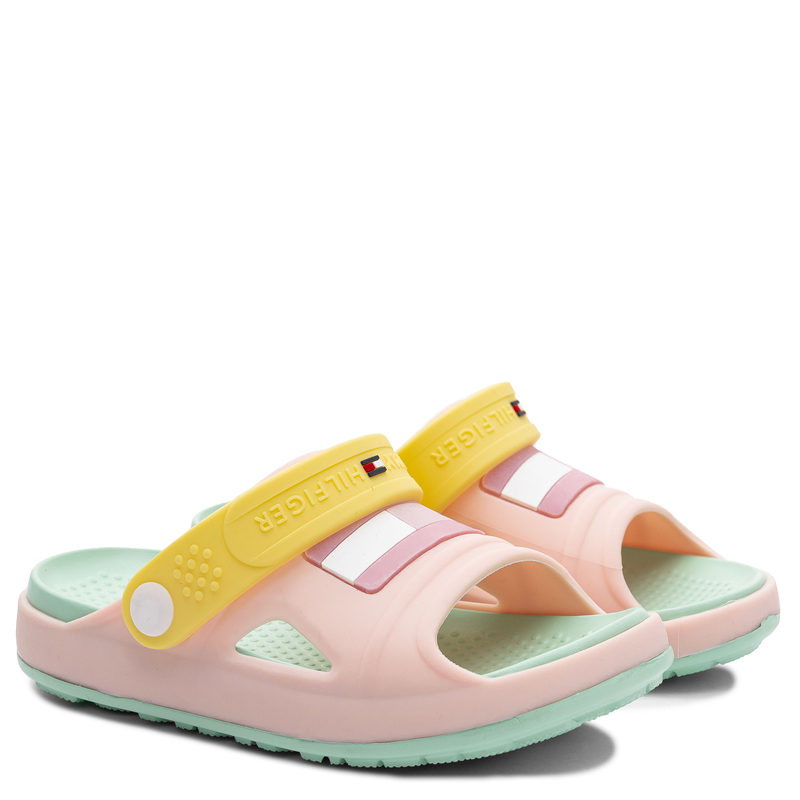 Tommy Hilfiger Wygodne Lekkie Klapki Dziecięce Dziewczęce Różowe T3AF-34319-PINK