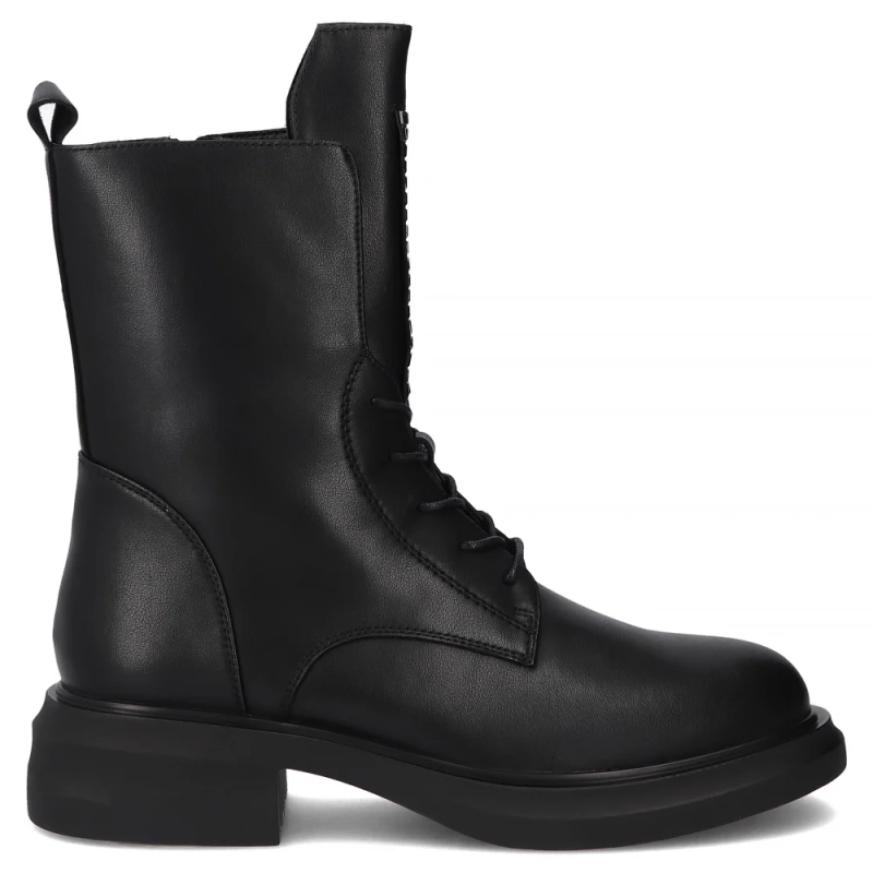 Filippo Insulated Leather Lace-Up Ankle Boots With Side Zipper Black DBT7241-25-BK