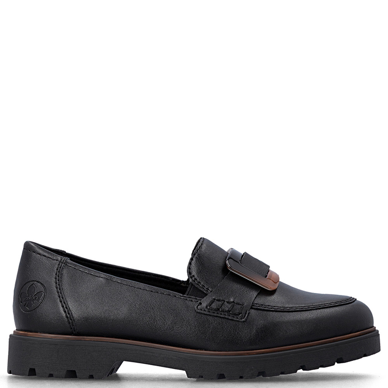 Rieker Black Women's Loafers Tortoiseshell Buckle Slip-On Shoes 45553-00-BLK