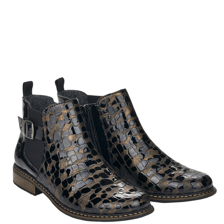 Rieker Z4965-90 Leather Insulated Ankle Boots Croco Patent Black Z4965-90-BLK