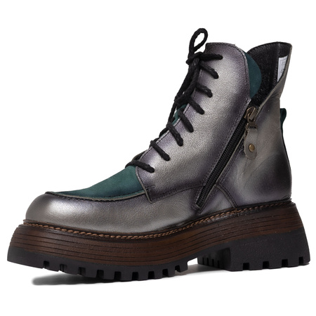 Maciejka Leather Lace-Up Ankle Boots on Platform Silver-Green 07110-09-00-8