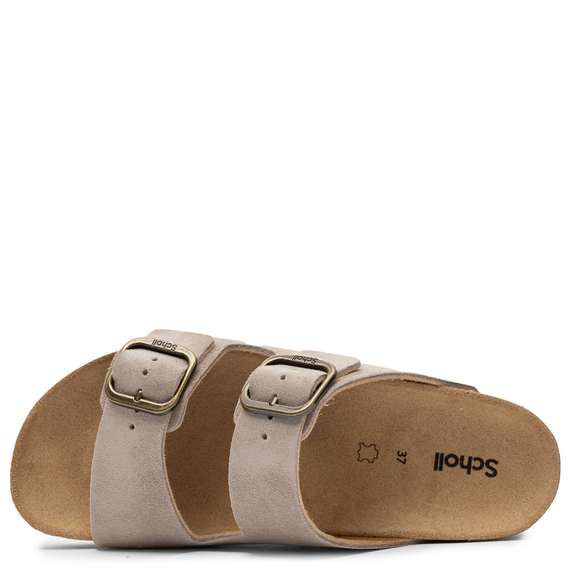 Scholl Leather Double-Buckle Slides Flat Sole Beige F32165-2361