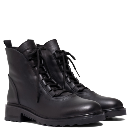 Boccato Women's Leather Lace-Up Ankle Boots Insulated Black 342-60-R014