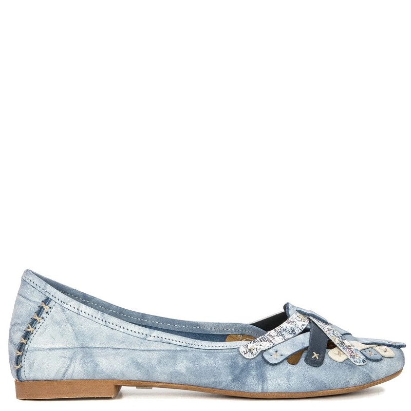 Maciejka Leather Ballet Flats Artisanal Weave Flat Heel Blue 01358-45-00-0