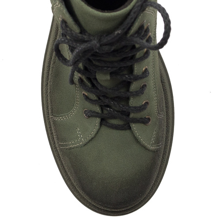 Maciejka Velour Combat Boots on Platform Olive Green 06309-24/00-8