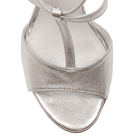 Maciejka Leather T-Bar Sandals Stiletto Heel Buckle Silver 2755J-35/00-1