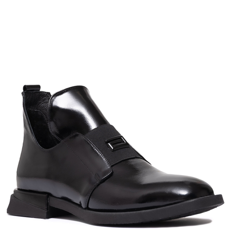 Boccato Botki Damskie Lakierowane Botki Wsuwane Czarne 049-1738SA-102T