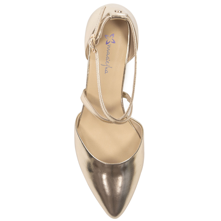 Maciejka Leather Low-Block-Heel Pumps With Ankle Strap Gold K6807-25/00-1