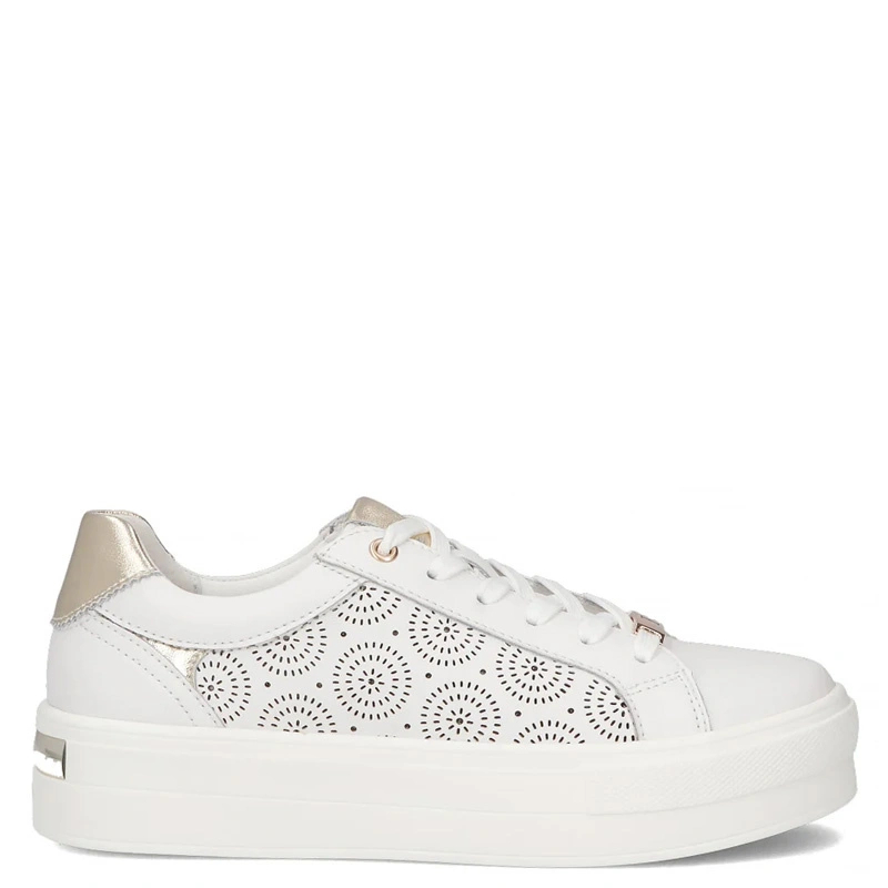 Filippo Leather Laser-Cut Platform Trainers with Metallic Details White DP7668-26-WH