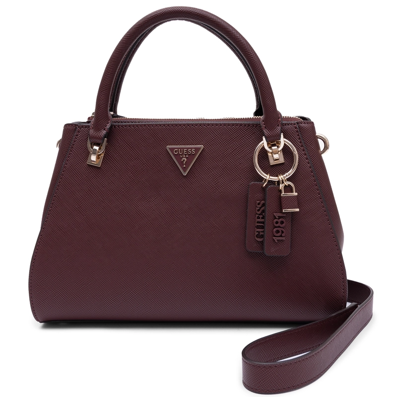 Guess Elegancka Torebka Damska Kuferek Faktura Saffiano Bordowa HWZG9672070-BURG