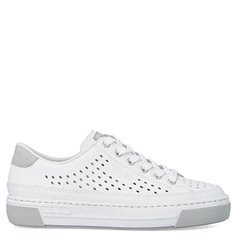 Rieker Leather Openwork Lace-Up Sneakers White L8849-80