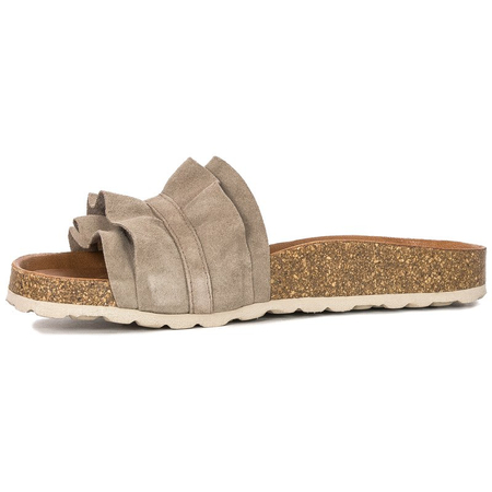 Verbenas Rocio Suede Leather Ruffle Slides Beige ROCIO-SER-VOL