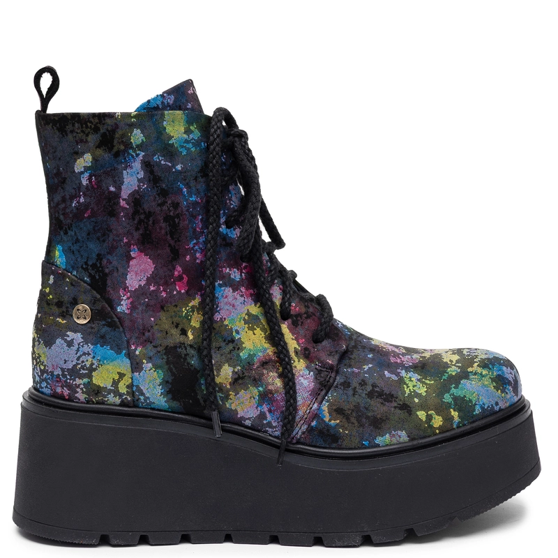 Maciejka Premium Natural Leather Lace-Up Platform Ankle Boots With Artistic Pattern Multicolour 6762W-39/00-6