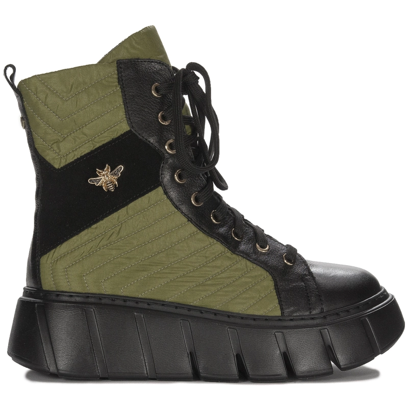 Maciejka Leather Quilted Platform Lace-Up Boots Green 06751-01/00-8