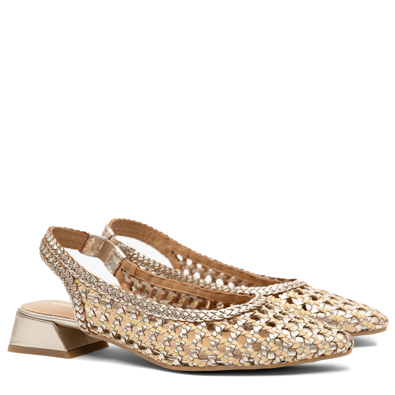 Gioseppo Skórzane Plecione Czółenka Slingback Na Niskim Obcasie Złote 79251-HOUNSLOW