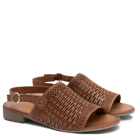 T.Sokolski Leather Cut-Out Flat Sandals Brown KU-226-803