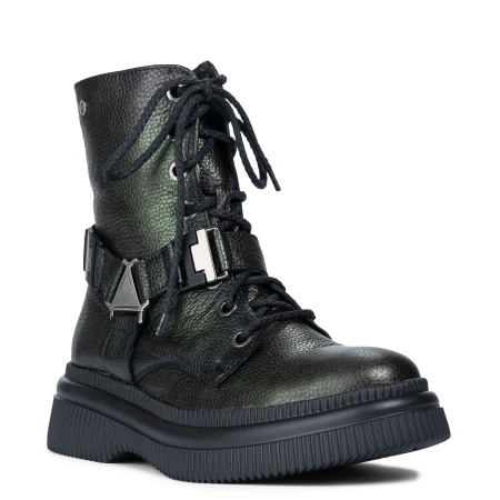 Maciejka Leather Combat Boots with Harness Metallic Green 07092-09-00-8