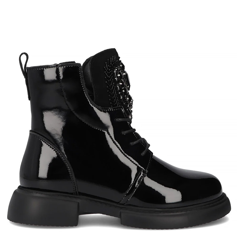 Filippo Patent Leather Ankle Boots Zip & Lace Black DBT6568-25-BK