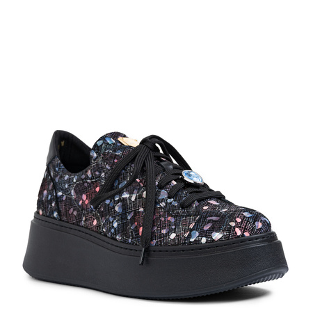 Maciejka Leather Platform Black Sneakers With Colourful Confetti Print 6191W-04/00-8