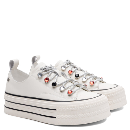 GOE Leather Platform Sneakers With Crystals White TT2N4072