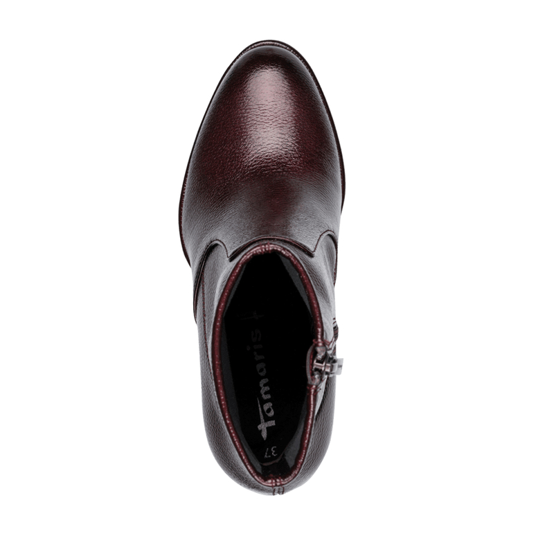 Tamaris Leather Ankle Boots Block Heel Burgundy 1-25357-41-568