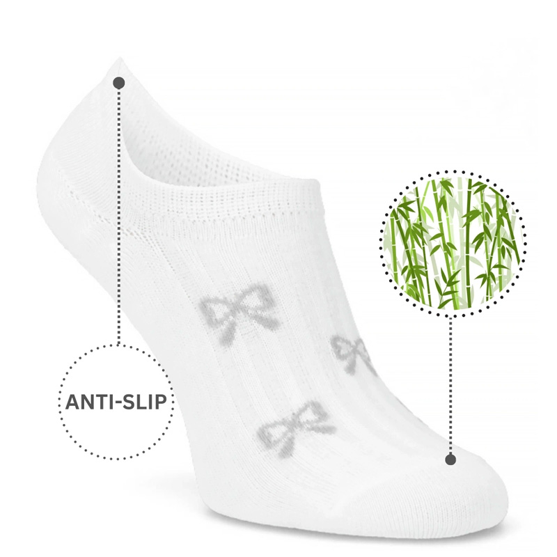 Filippo Bamboo Ribbed No-show Socks With Bow Motif White Black SD-IN13-WH-BK