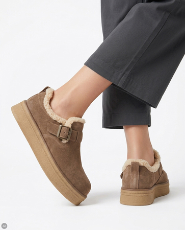 Filippo Stylish Warm Platform Slip-On Shoes Suede Brown DP7946-26-BR