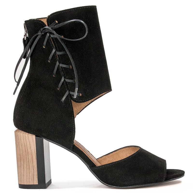 Maciejka Leather Lace-up Sandals On Block Heel Black 04122-01/00-5