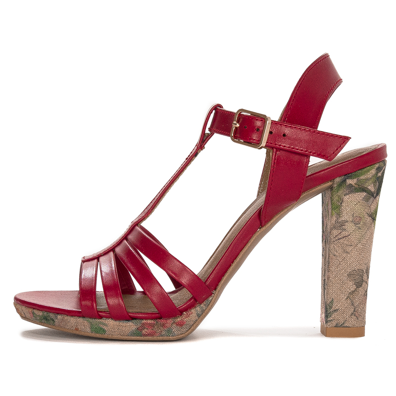Maciejka Leather Floral Block Heel Sandals Red 06082-08-00-1