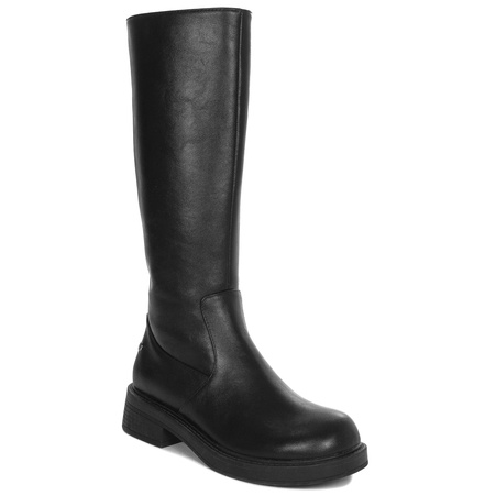 Maciejka Leather Minimalist Knee-High Boots Low Heel Zipper Black A7164-01/00-7