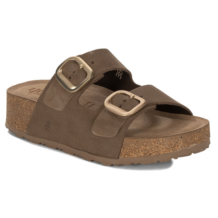 Yokono Women's Leather Lodo Brown Flip Flops