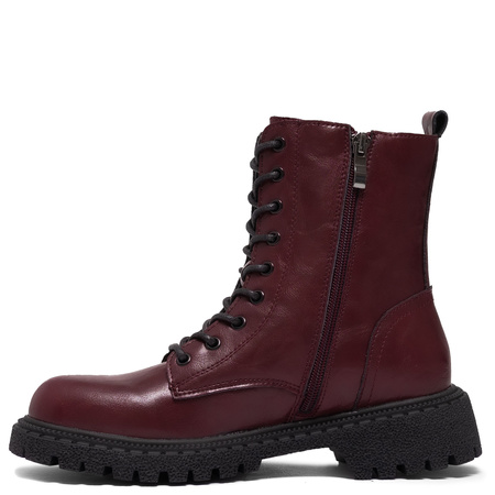 Sokolski Insulated Leather Combat Boots Chunky Platform Burgundy TS-Z25-297-BURGND