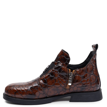 Sokolski Women's Brown Croc Embossed Patent Leather Low Shoes TS-Z26-223