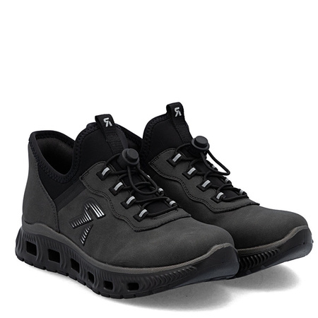 Rieker Comfortable Elastic-Lace Low Shoes Cushioning Sole Black M6065-45-BLACK